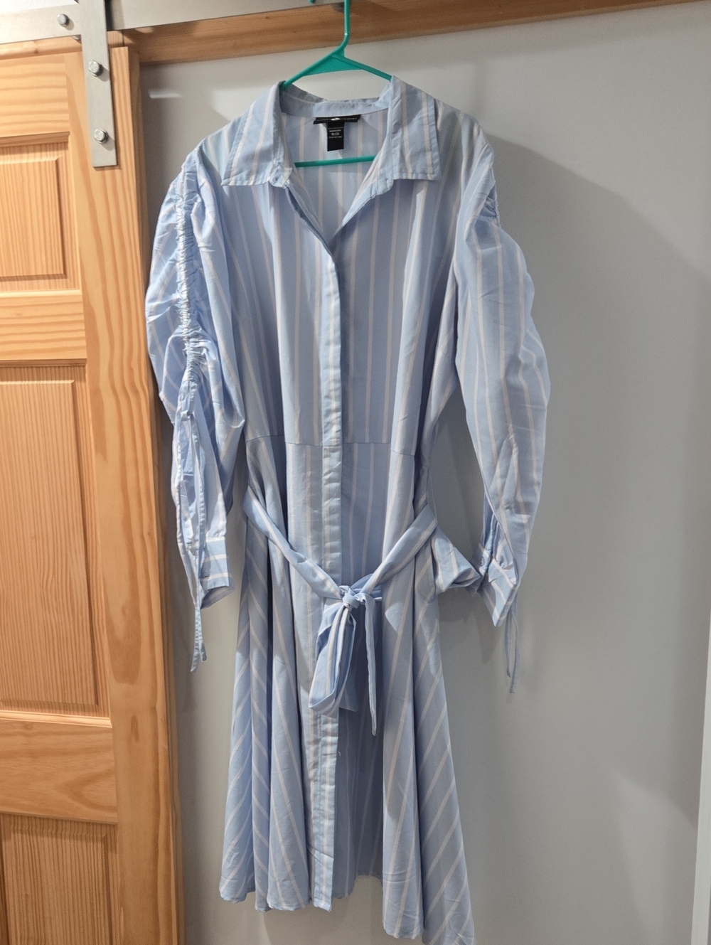 Ashley Stewart Light Blue and White Striped Midi Shirt Dress